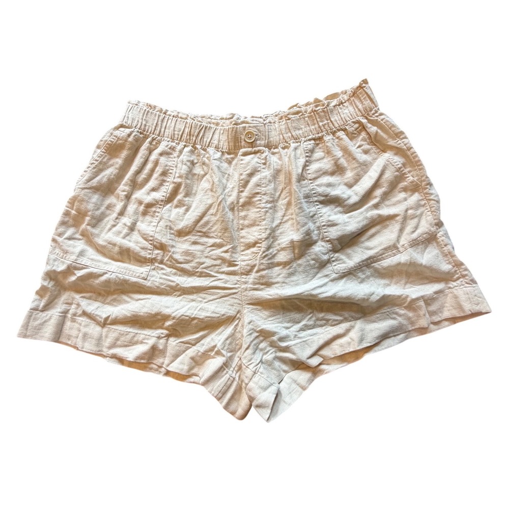 LOFT Outlet Beige Linen Blend Paperbag Waist Shorts Womens XL Neutral Pockets